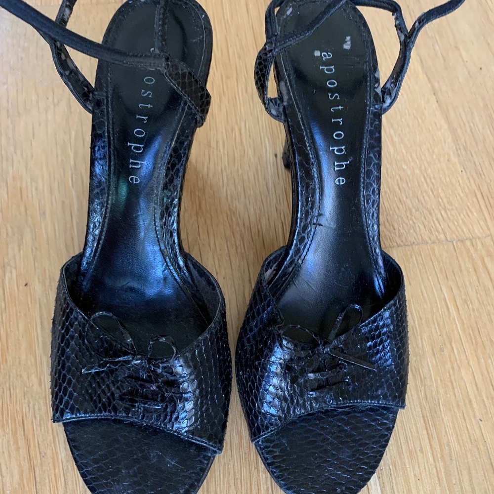 Apostrophe Black Stabler Heeled Sandals Size 7.5M